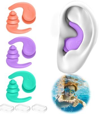 Kids Swimming Ear Plugs,3 Pairs Waterproof Reusable Silicone Child Swim Earplugs for Swimming Surfing Bathing Showering,Small Children Water Ear Plugs Suitable for Boys and...