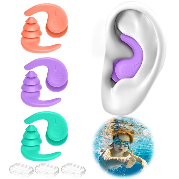 Kids Swimming Ear Plugs,3 Pairs Waterproof Reusable Silicone Child Swim Earplugs for Swimming Surfing Bathing Showering,Small Children Water Ear Plugs Suitable for Boys and...