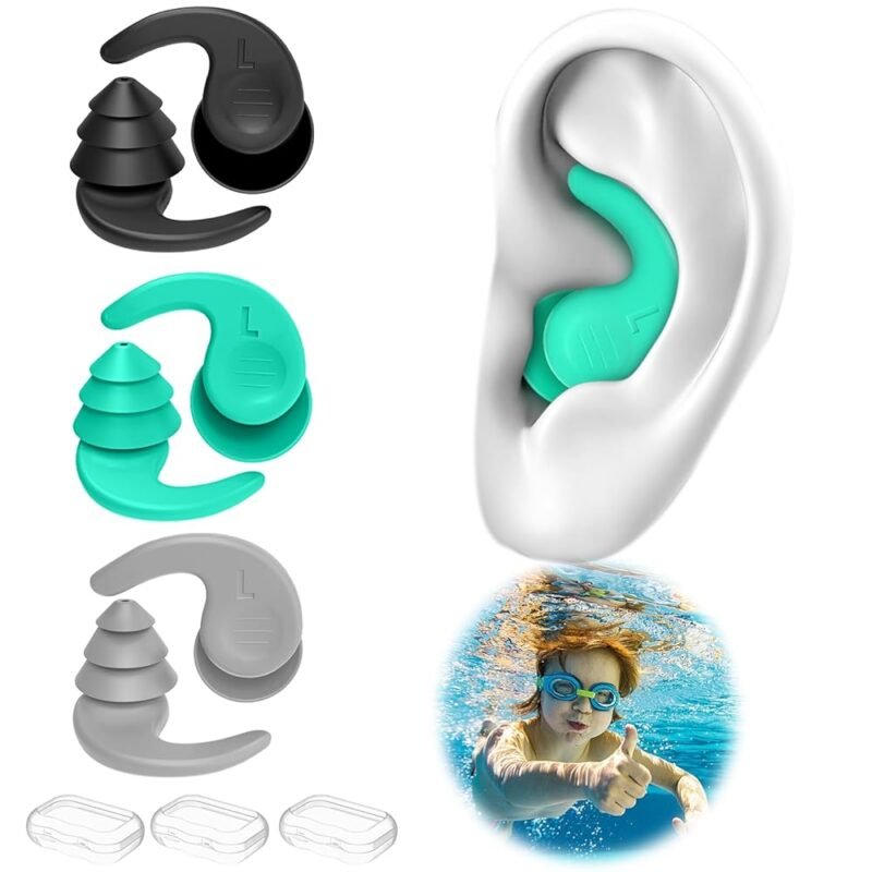 Kids Swimming Ear Plugs,3 Pairs Waterproof Reusable Silicone Child Swim Earplugs for Swimming Surfing Bathing Showering,Small Children Water Ear Plugs Suitable for Boys and...