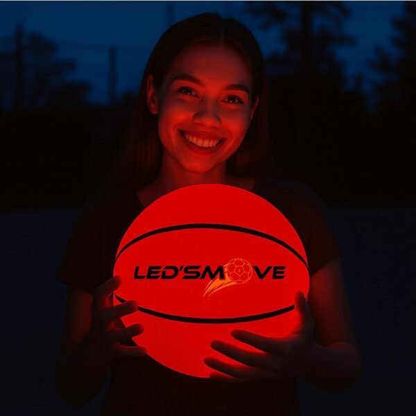 LED'S MOVE Rechargeable Light Up Basketball - Glow in The Dark Basketball for Teen Boy - Glowing Red Basket Ball, Light Up LED Toy for Night Ball Games - Age 8 Years Old and Up....